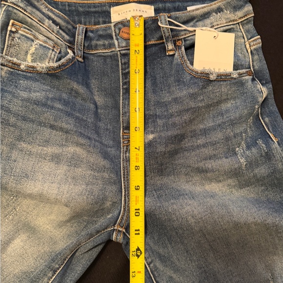 Risen jeans  high rise dark wash Straight Leg Jeans long 33” frayed hem - Picture 9 of 15
